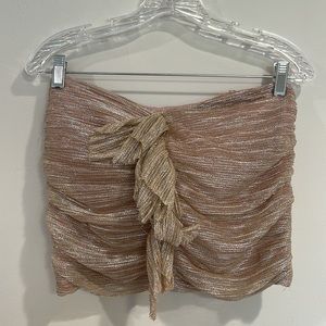 Maeve Anthro Womens Champagne Pink Sparkle Tube Top Size Large Ruffle Strapless